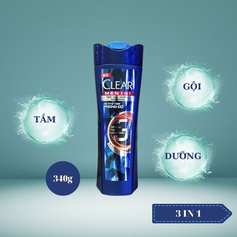 Dầu Tắm Gội CLEAR Men 3 in 1 Active Vibe Phong Độ 340g
