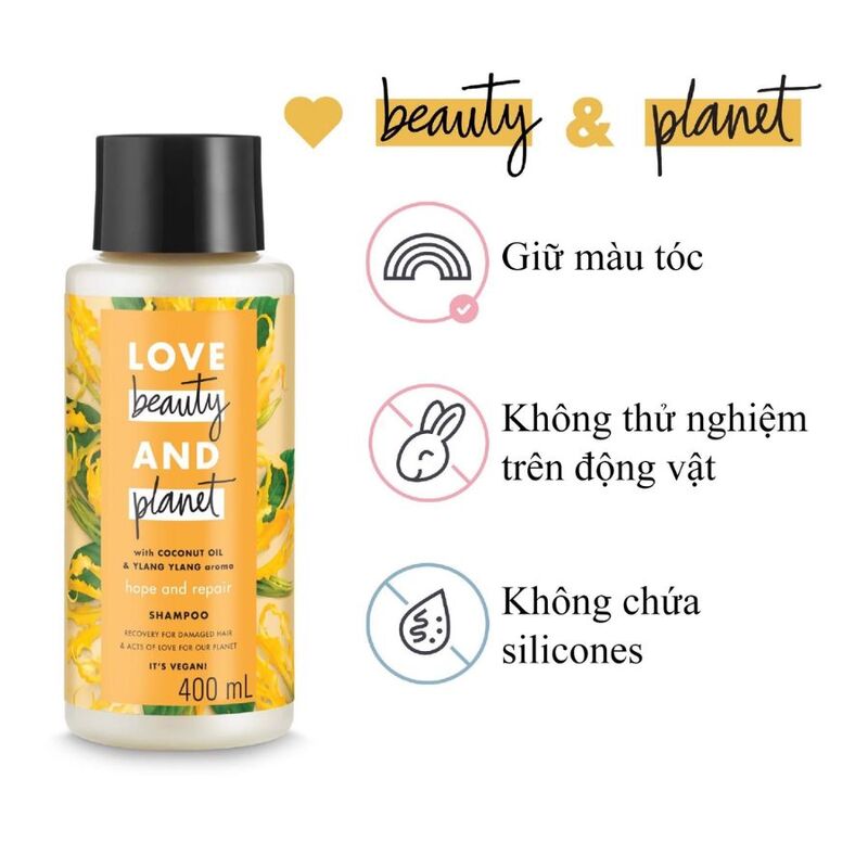 Dầu Gội Love Beauty & Planet Hope And Repair Phục Hồi Tóc Hư Tổn 400ml (Vàng)