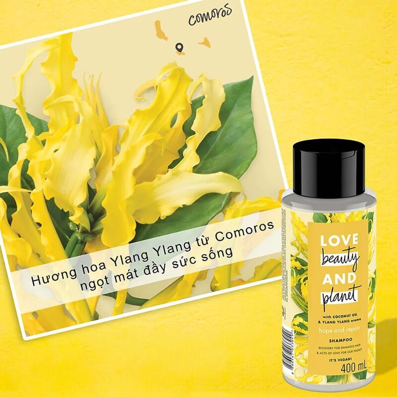 Dầu Gội Love Beauty & Planet Hope And Repair Phục Hồi Tóc Hư Tổn 400ml (Vàng)