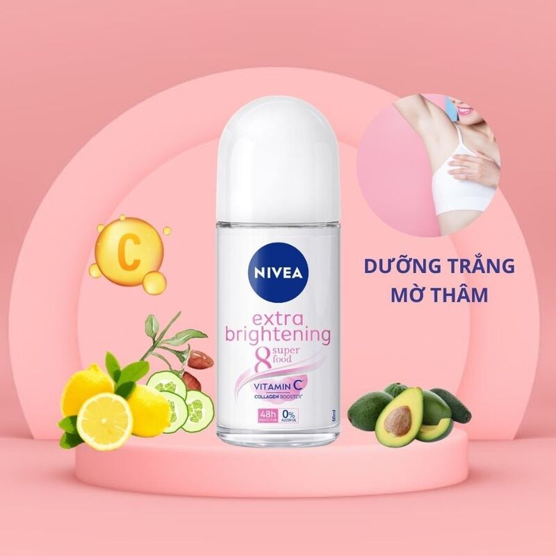 Lăn Khử Mùi Nivea Extra Brightening Dưỡng Trắng, Mờ Thâm 50ml