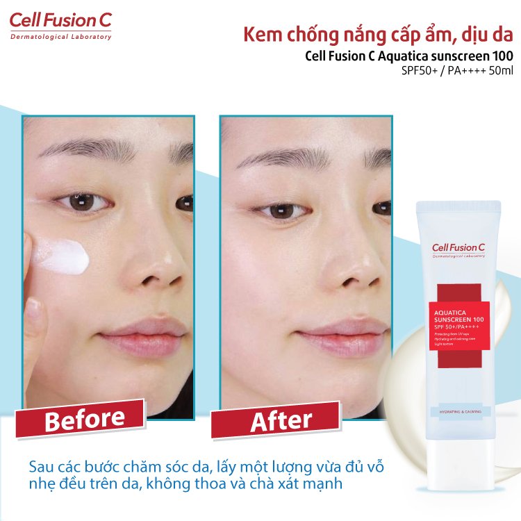 Kem Chống Nắng Cell Fusion C Aquatica Sunscreen 100 SPF50+PA++++ Cấp Ẩm Dịu Da 50ml