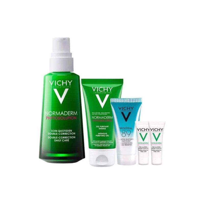 Bộ Sản Phẩm Vichy Chăm Sóc Chuyên Sâu Da Dầu Mụn 5 Món + Tặng Thẻ Cào Normaderm Phyto Solution Double Correction Daily Care