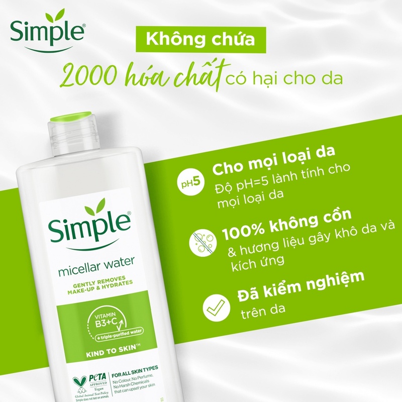 Nước Tẩy Trang Simple Kind To Skin Micellar Water 400ml