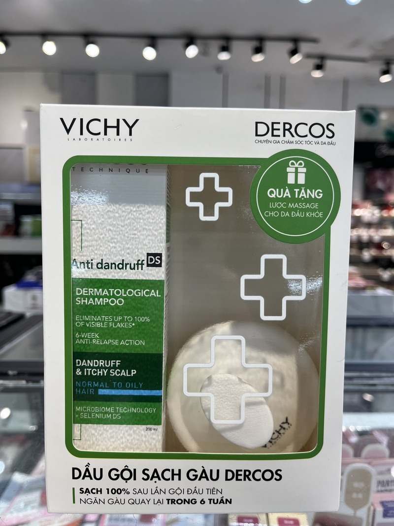 Combo Vichy Dầu Gội Giảm Gàu Cho Da Đầu Dầu & Lược Massage 2 Món