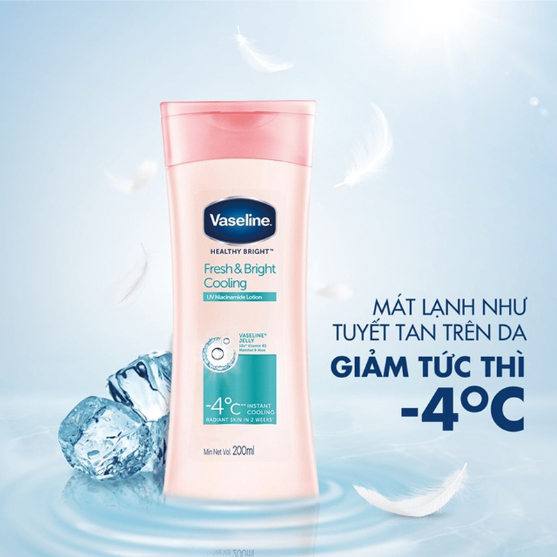 Sữa Dưỡng Thể Vaseline Dịu Mát Sáng Da 200ml Healthy Bright Fresh & Bright Cooling UV Niacinamide Lotion