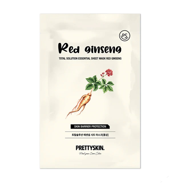 Mặt Nạ Giấy Prettyskin Total Solution Essential Sheet Mask Red Ginseng - Nhân Sâm