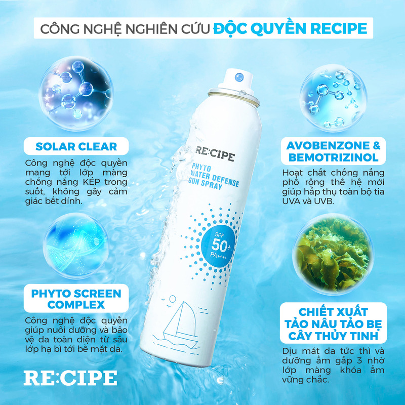 Xịt Chống Nắng Re:cipe Phyto Water Defense Sun Spray SPF50+ PA++++ 180ml