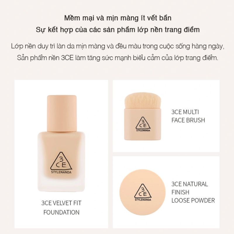 Kem Nền 3CE Velvet Fit Foundation Mịn Lì 30g - PURE IVORY