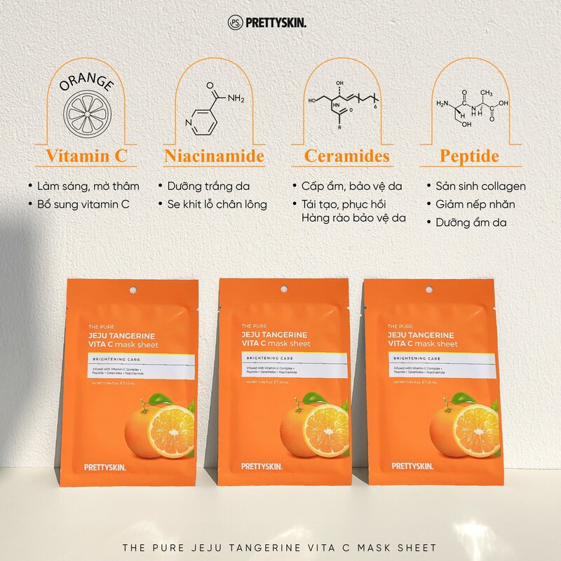 Mặt Nạ Prettyskin The Pure Jeju Tangerine Vita C Mask Sheet 1PCS