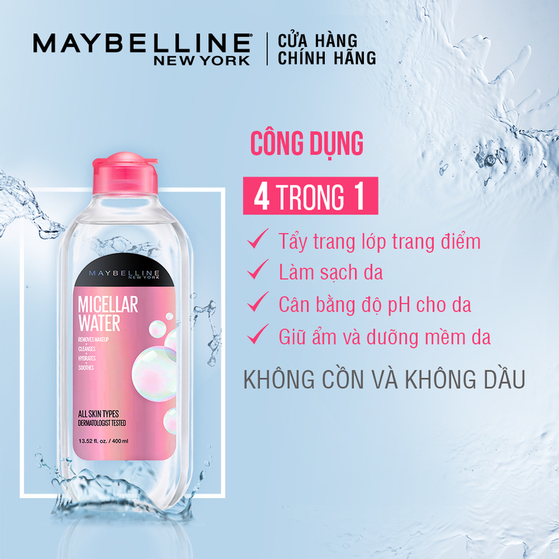 Nước Tẩy Trang Maybelline Micellar Water Không Cồn Cho Mọi Loại Da 400ml