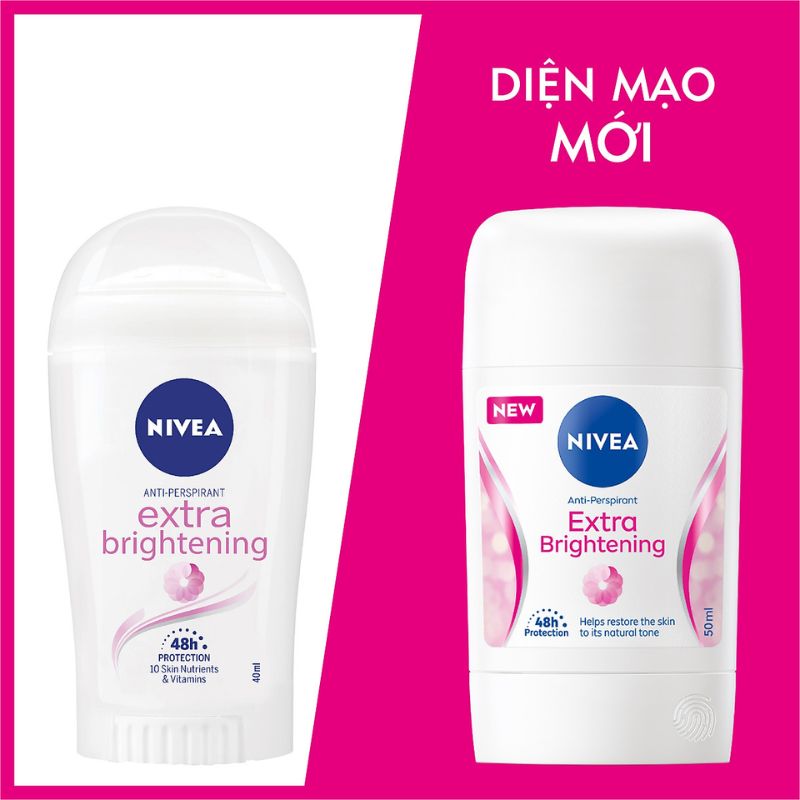 Sáp Khử Mùi Nivea Extra Brightening Dưỡng Da Sáng Mịn Tối Ưu New
