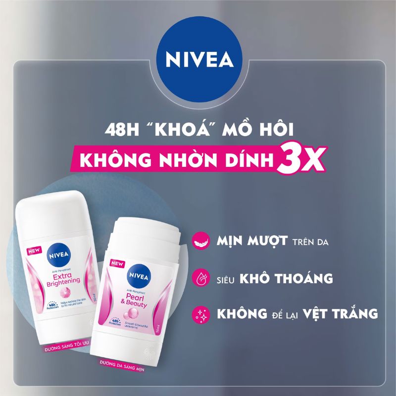 Sáp Khử Mùi Nivea Extra Brightening Dưỡng Da Sáng Mịn Tối Ưu New
