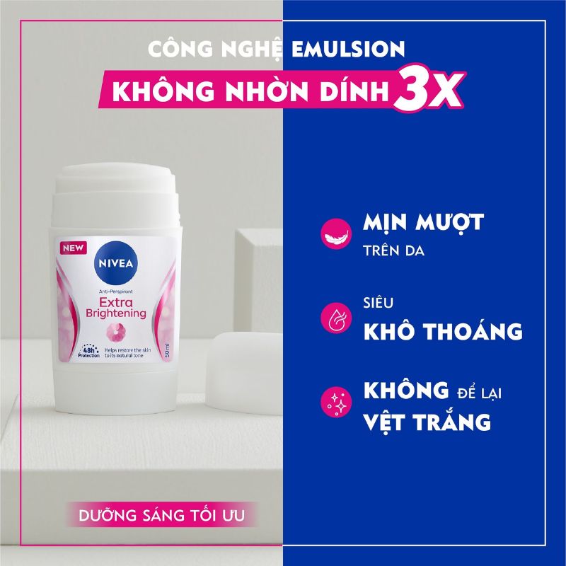 Sáp Khử Mùi Nivea Extra Brightening Dưỡng Da Sáng Mịn Tối Ưu New