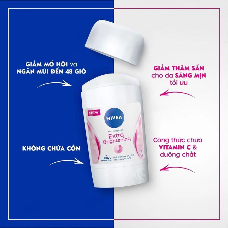 Sáp Khử Mùi Nivea Extra Brightening Dưỡng Da Sáng Mịn Tối Ưu New