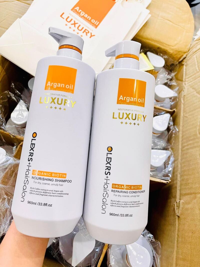 Bộ Sản Phẩm Dầu Gội Và Xả Olexrs Hair Salon Luxury Argan Oil Organic Biotin Ngăn Ngừa Rụng Tóc 960ml