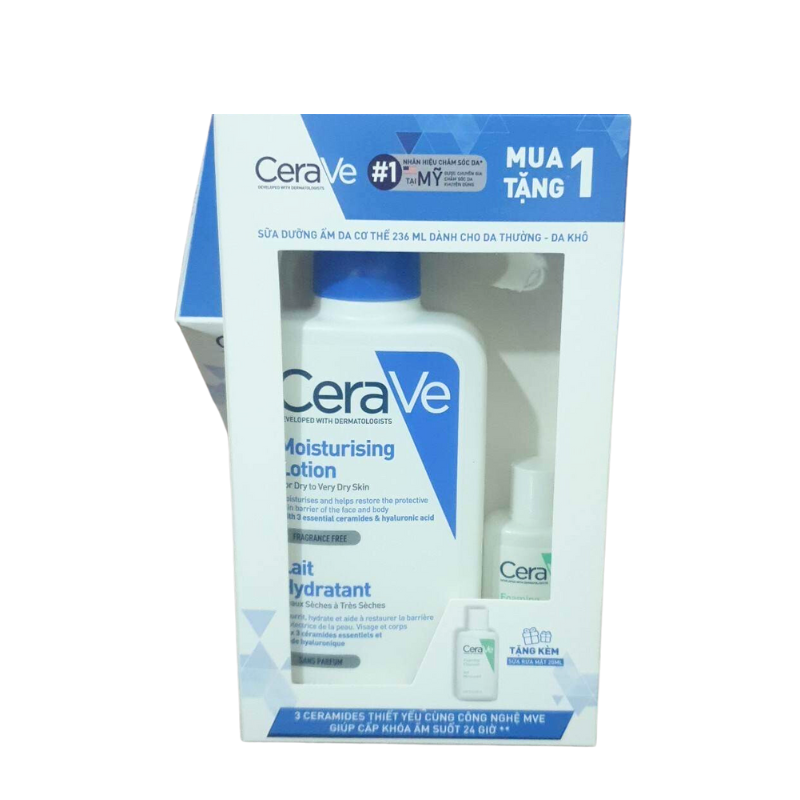 Sữa Dưỡng Thể Cerave Dưỡng Ẩm Cho Da Thường - Da Khô 236ml Tặng Kèm Sữa Rửa Mặt 20ml