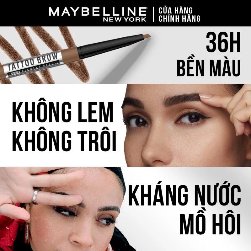 Chì Kẻ Mày Maybelline 36H Tattoo Brow Lâu Trôi 0.25g - 02 Nâu Tự Nhiên
