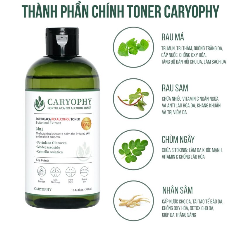 Nước Hoa Hồng Caryophy Cải Thiện Mụn Kiềm Dầu Giảm Thâm 300ml