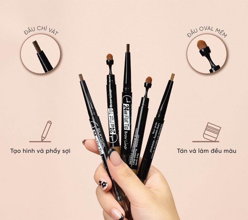 Chì Kẻ Mày Silkygirl Flat Tip Brow Liner Hai Đầu Lâu Trôi 24hr 0.15g - #01 Natural Brown