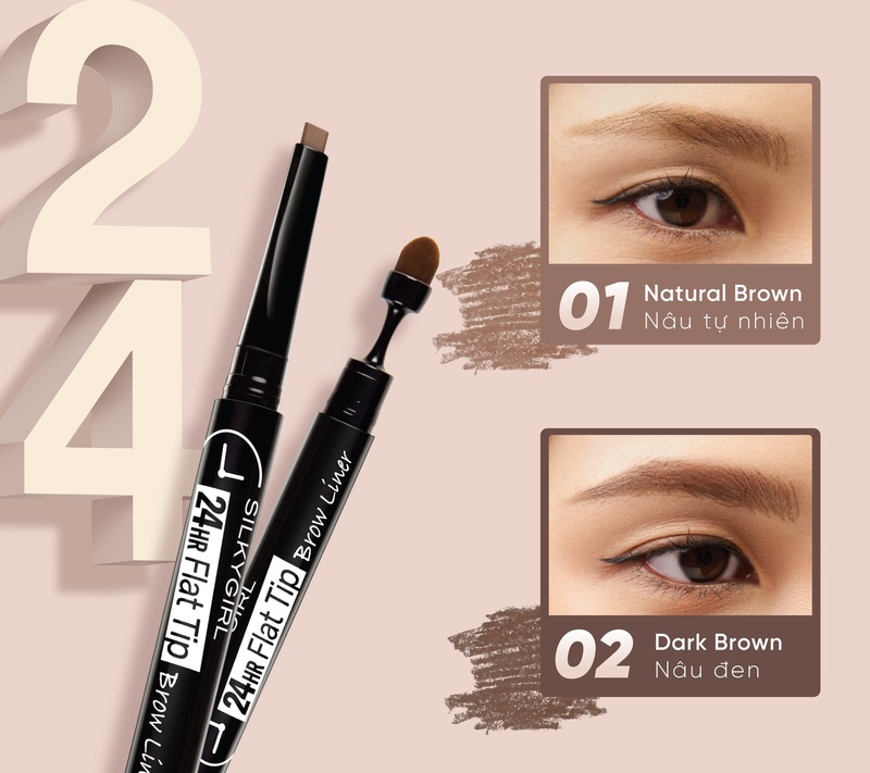 Chì Kẻ Mày Silkygirl Flat Tip Brow Liner Hai Đầu Lâu Trôi 24hr 0.15g - #01 Natural Brown