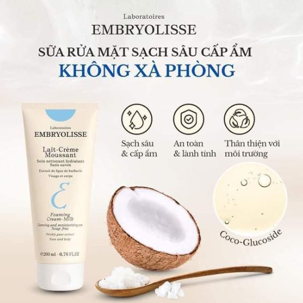 Sữa Rửa Mặt Embryolisse Sạch Sâu Cấp Ẩm Lait Creme Moussant 200ml