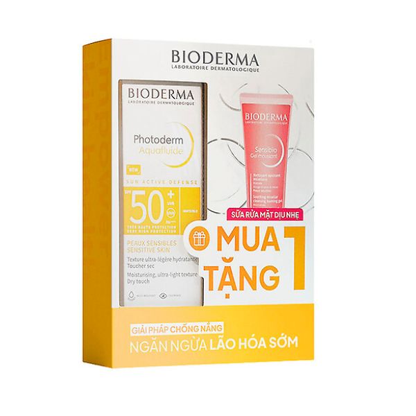 Kem Chống Nắng Bioderma Photoderm MAX Aquafluide SPF 50+  Giảm Bóng Nhờn 40ml (Không Màu) Tặng Sữa Rửa Mặt Dịu Nhẹ 45ml