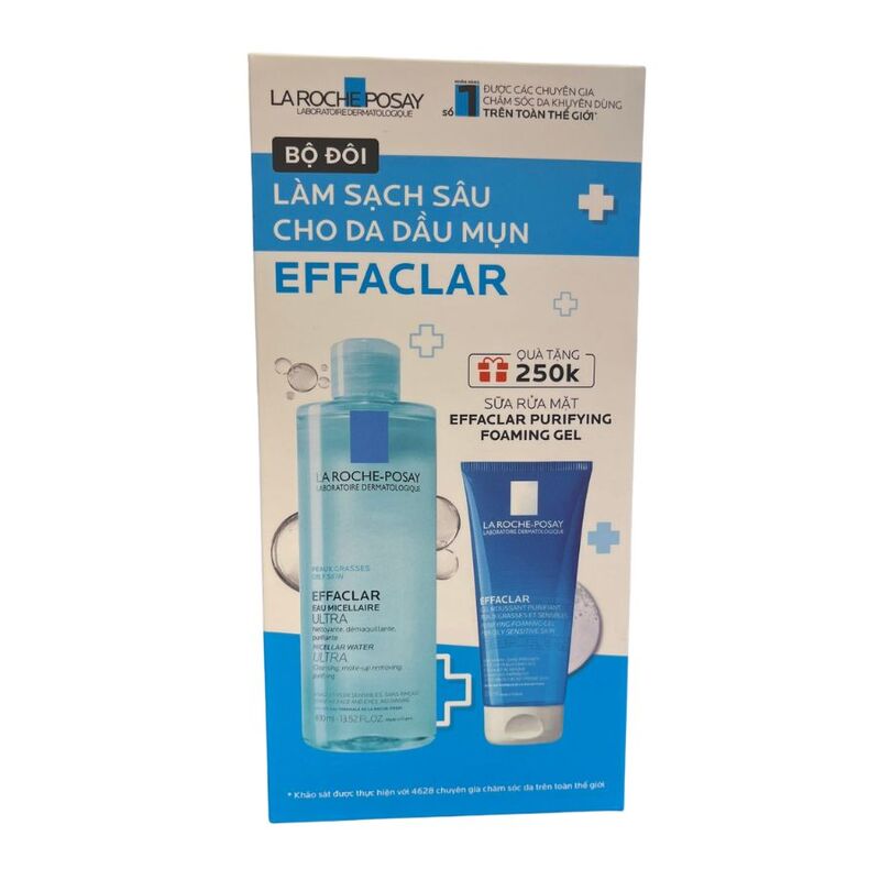 Bộ Sản Phẩm La Roche-Posay Tẩy Trang Effaclar 400ml + Sữa Rửa Mặt Effaclar 50ml Làm Sạch Sâu Cho Da Dầu Mụn