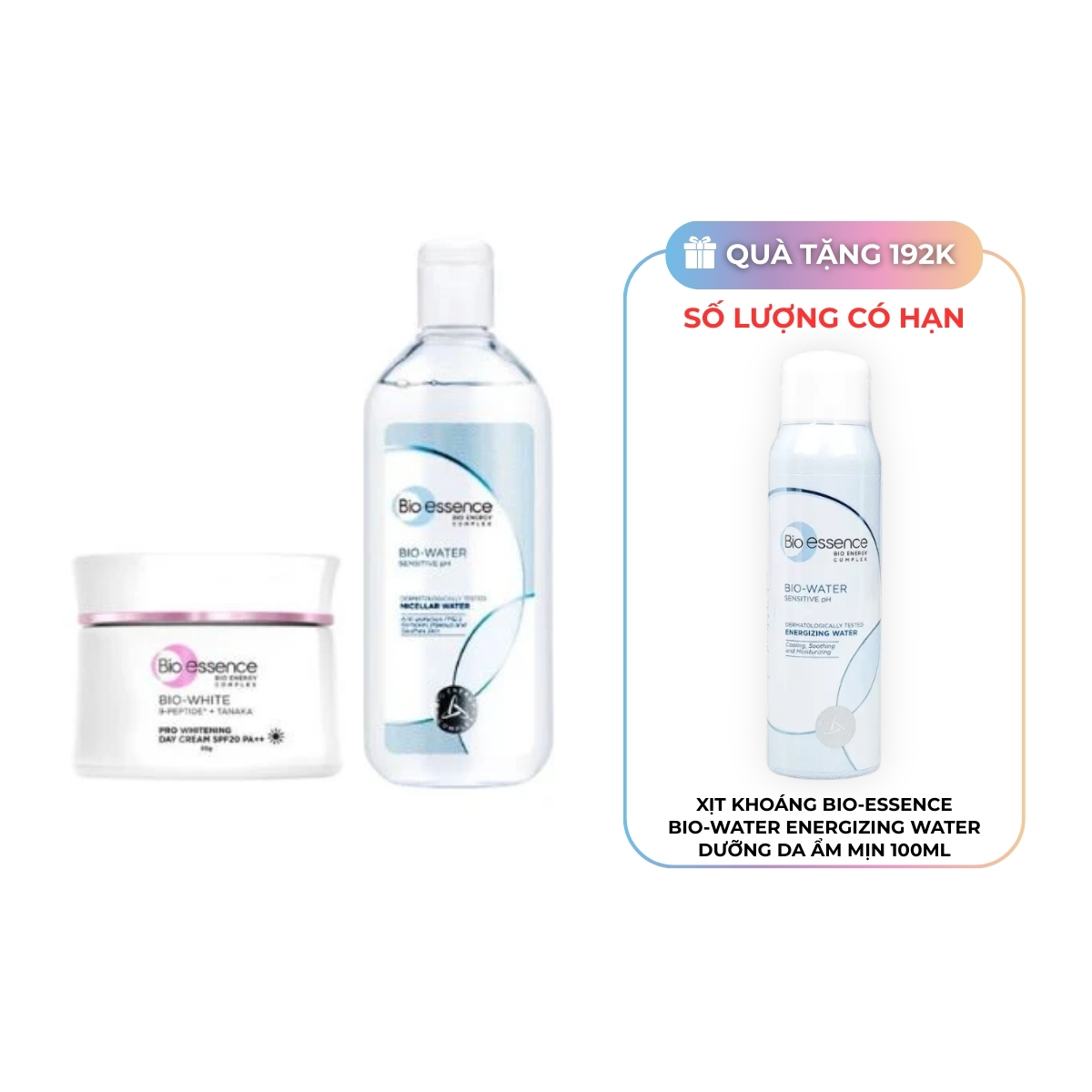 Bộ Sản Phẩm Bio-essence Kem Dưỡng Bio-White Ban Ngày + Nước Tẩy Trang 400ml