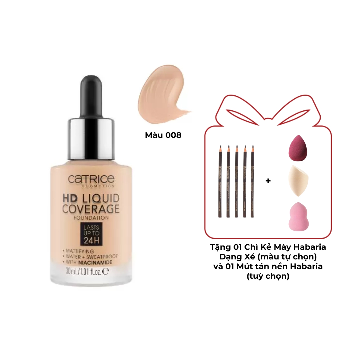 Kem Nền Catrice HD Liquid Coverage Foundation 30ml - Màu: 008
