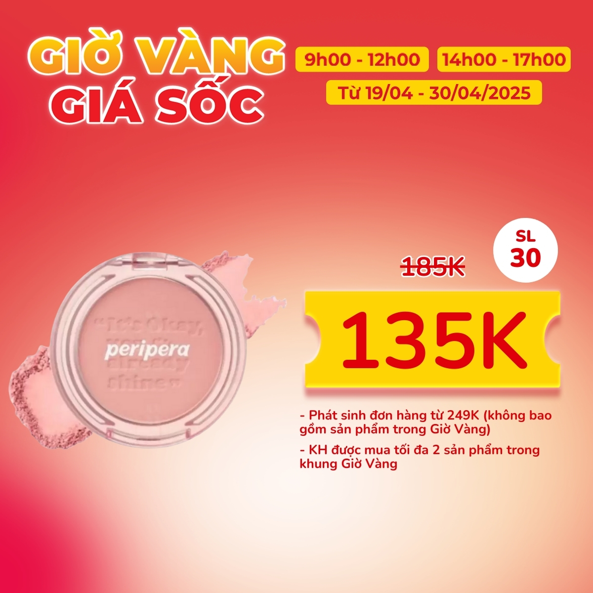 Phấn Má Peripera Pure Blushed Sunshine Cheek Màu 01 Calm Pink