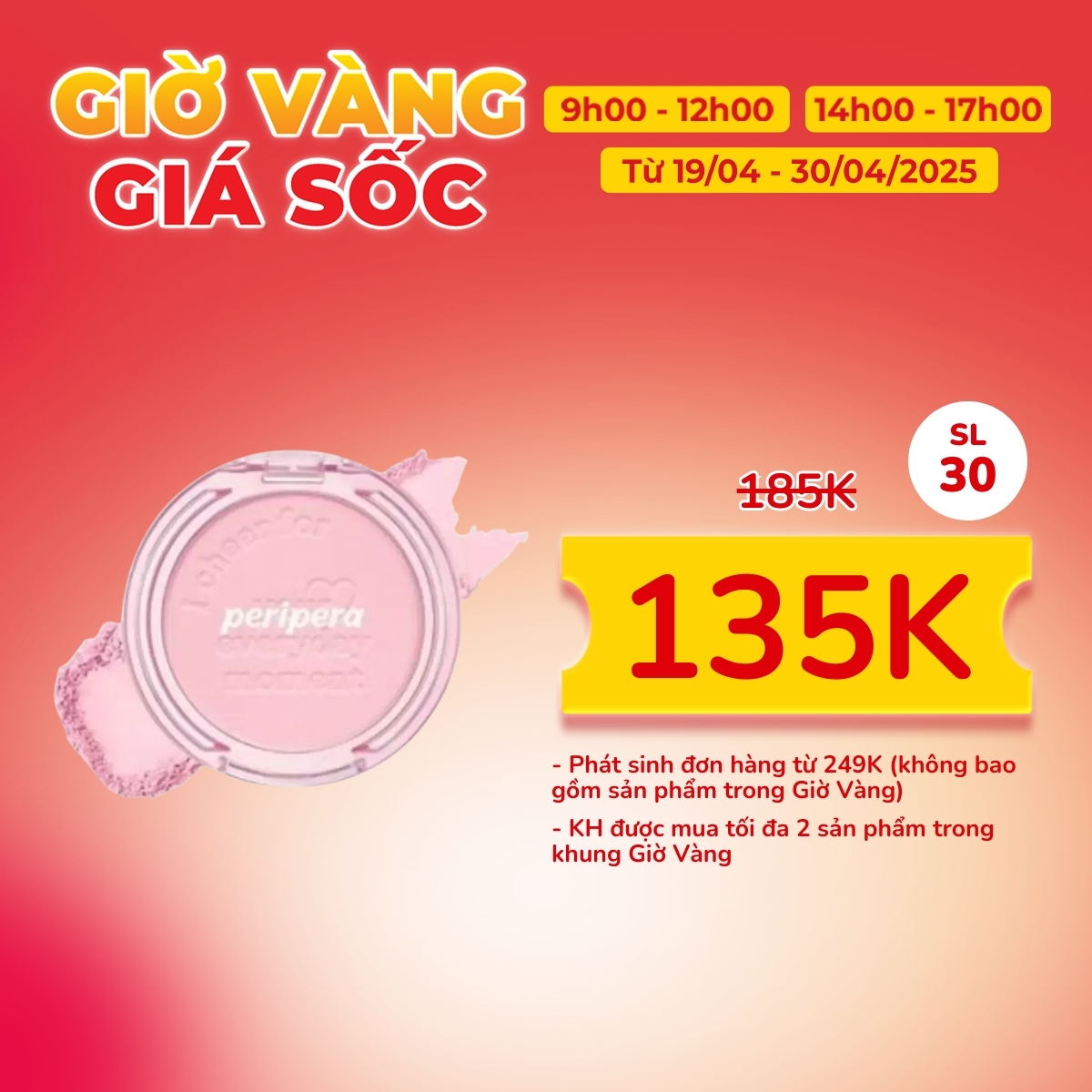 Phấn Má Peripera Pure Blushed Sunshine Cheek Màu 12 Sunny Pink