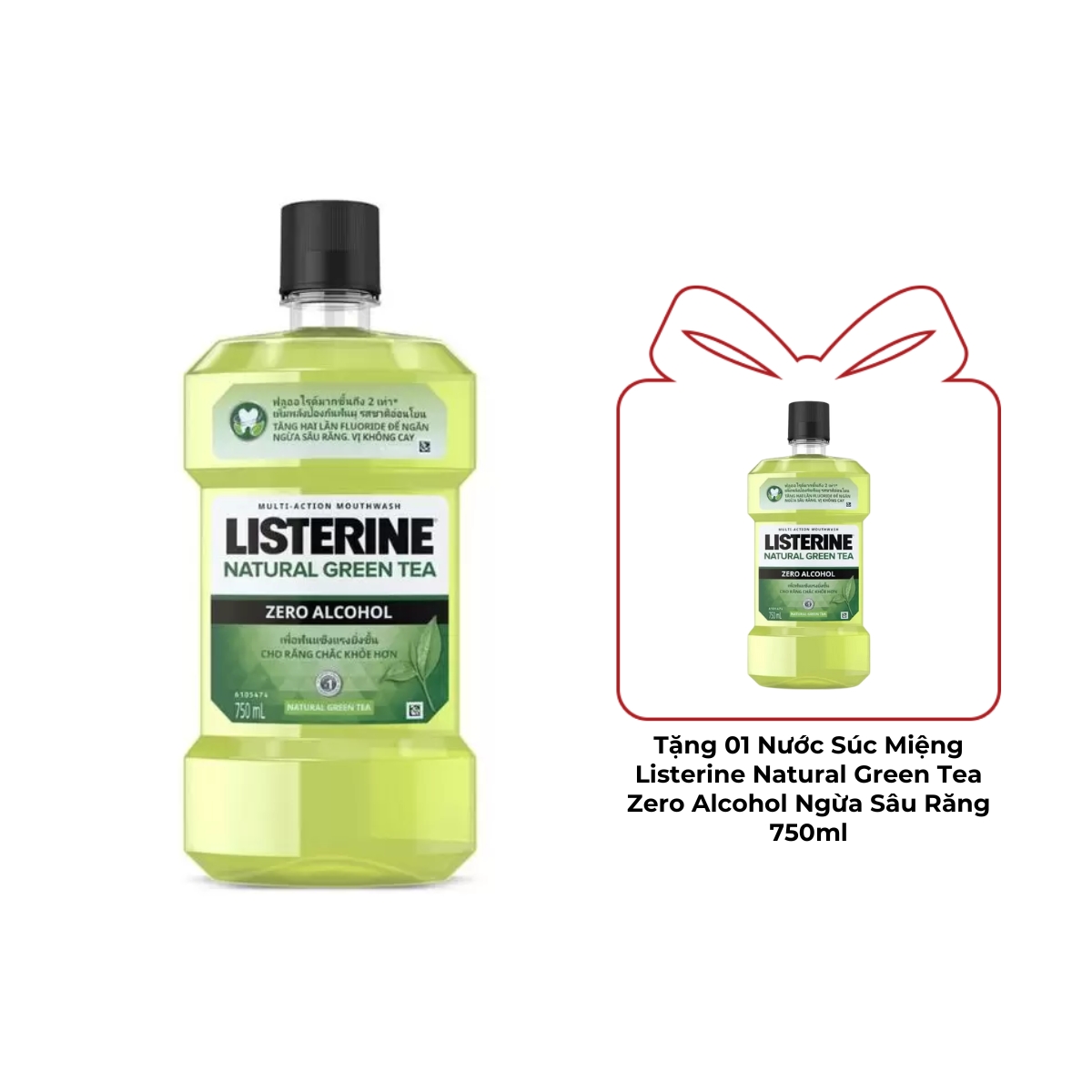 Nước Súc Miệng Listerine Natural Green Tea Zero Alcohol Ngừa Sâu Răng 750ml