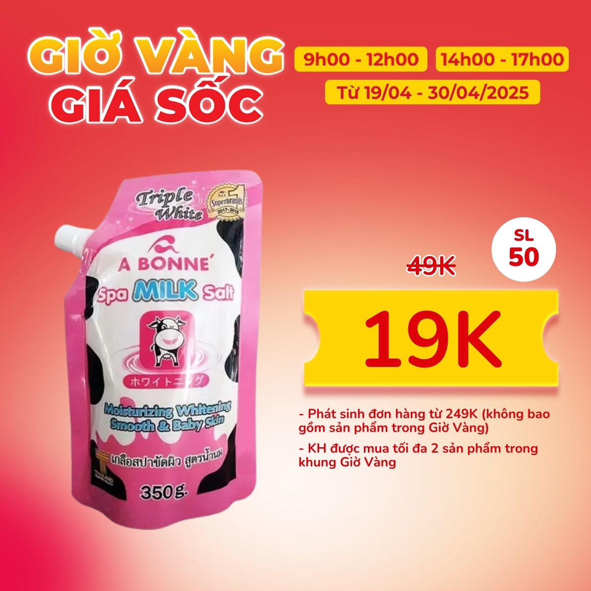 Muối Tắm A Bonne Sữa Bò Tẩy Da Chết, Trắng Da 350g