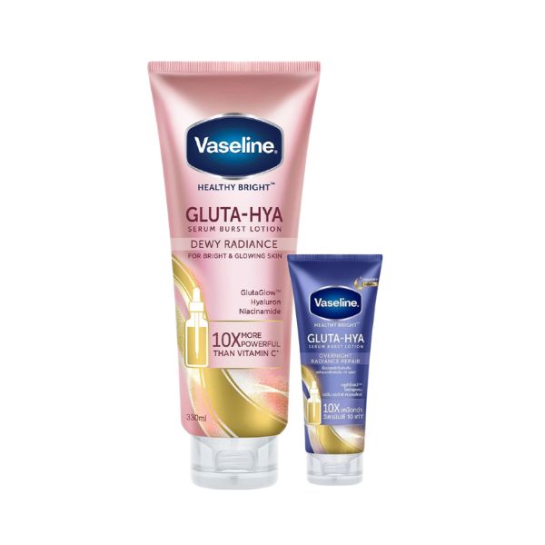 Combo Sữa Dưỡng Thể Vaseline Gluta-Hya Serum Burst UV Lotion Dewy Radiance 330ml + Dưỡng Thể Vaseline Overnight 75ml