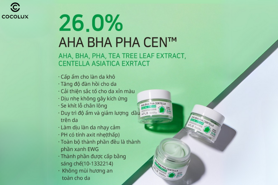 Công dụng của kem dưỡng APLB AHA BHA PHA Centella Facial Cream