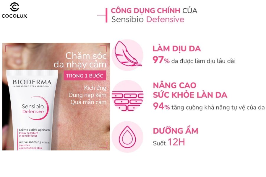 Công dụng của kem dưỡng Bioderma Sensibio Defensive cấp ẩm, làm dịu