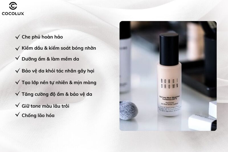 Công dụng chính của kem nền Bobbi Brown Skin Long-Wear Weightless SPF15 PA++