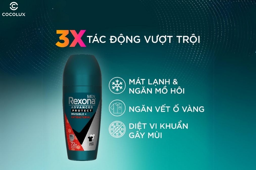 Công dụng chính của lăn khử mùi Rexona Men Invisible & Antibacterial 72h khô thoáng