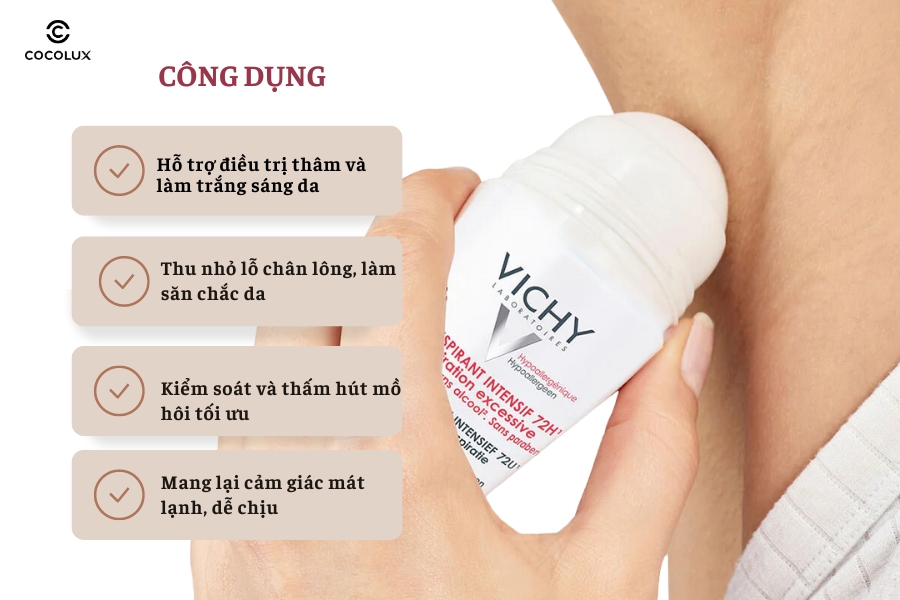 C&ocirc;ng dụng của Lăn khử m&ugrave;i Vichy Diệt Khuẩn Detranspirant Intensif 72H