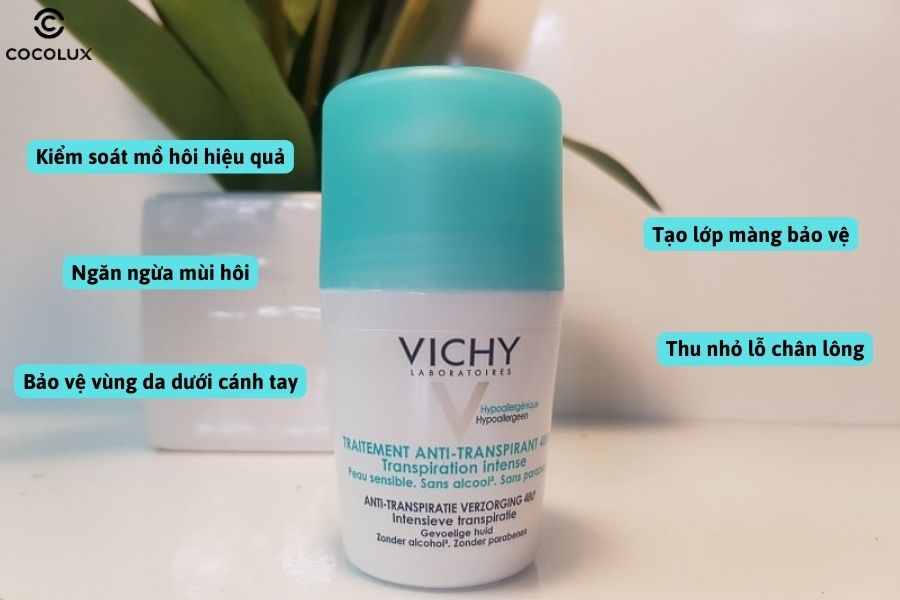 Công dụng của lăn khử mùi Vichy Traitement Anti - Transpirant khô thoáng suốt 48H