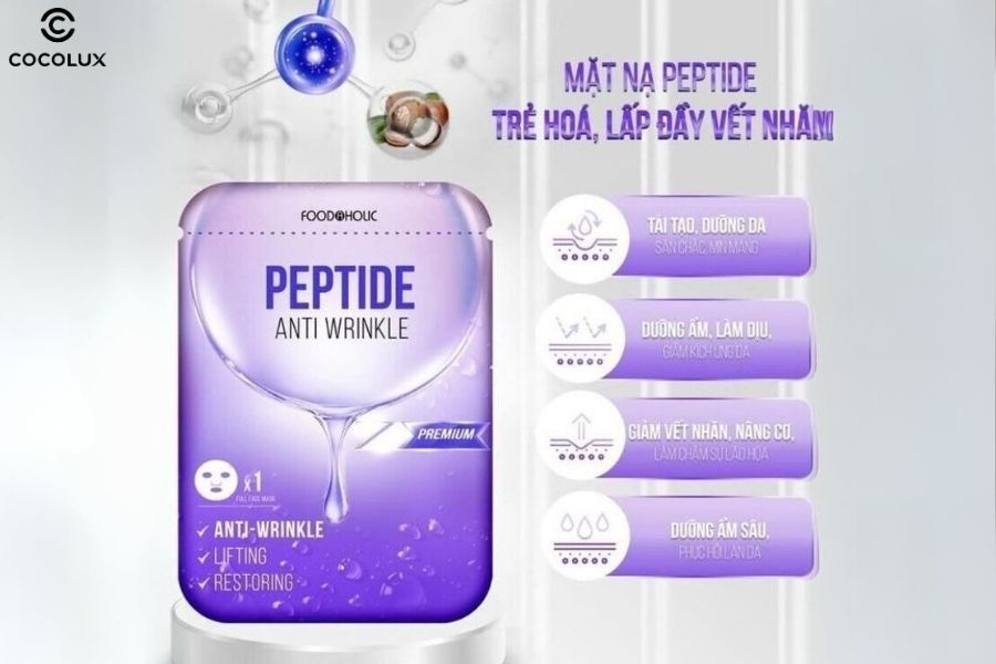 Công dụng của mặt nạ Foodaholic Peptide hỗ trợ trẻ hoá & mờ nếp nhăn