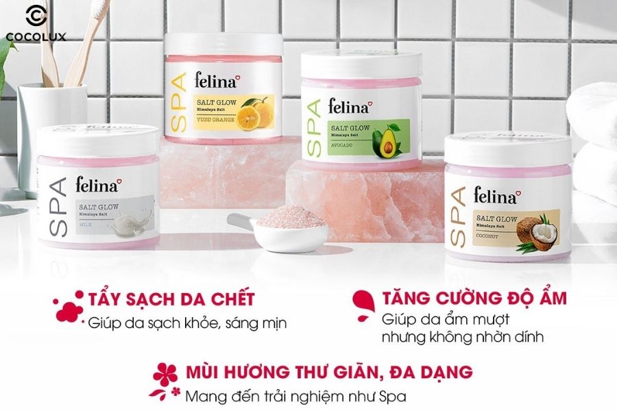 Công dụng chính của muối tắm tẩy da chết Felina