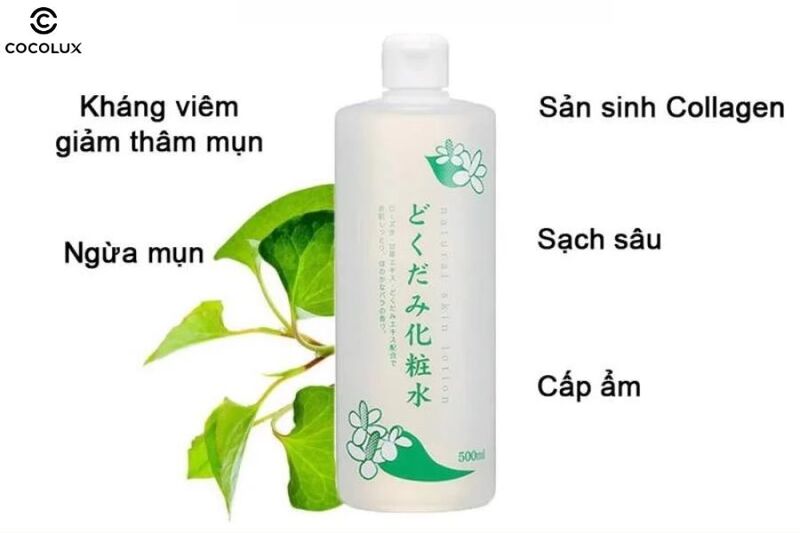 Công dụng chính của nước hoa hồng Dokudami Natural Skin Lotion diếp cá ngăn ngừa mụn