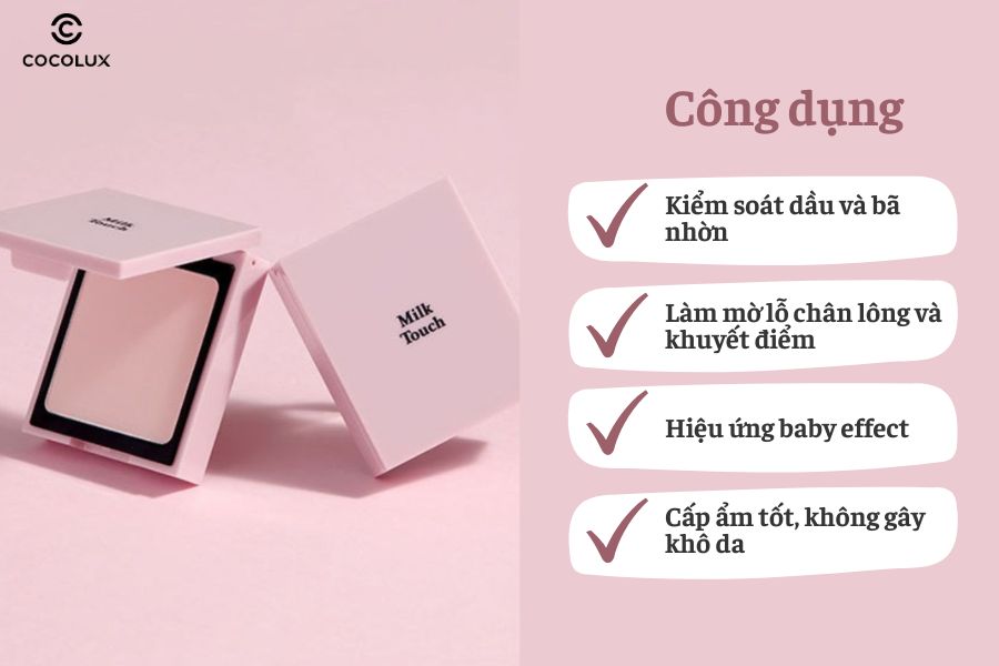 Công dụng của của Phấn Phủ Milk Touch All Day Perfect Blurring Fixing Pact