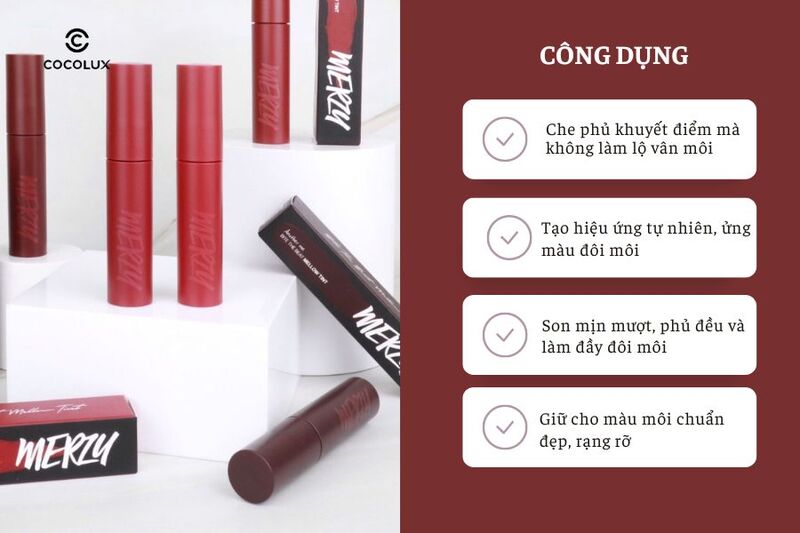 Công dụng nổi bật của Son Kem Merzy Bite The Beat Mellow Tint 