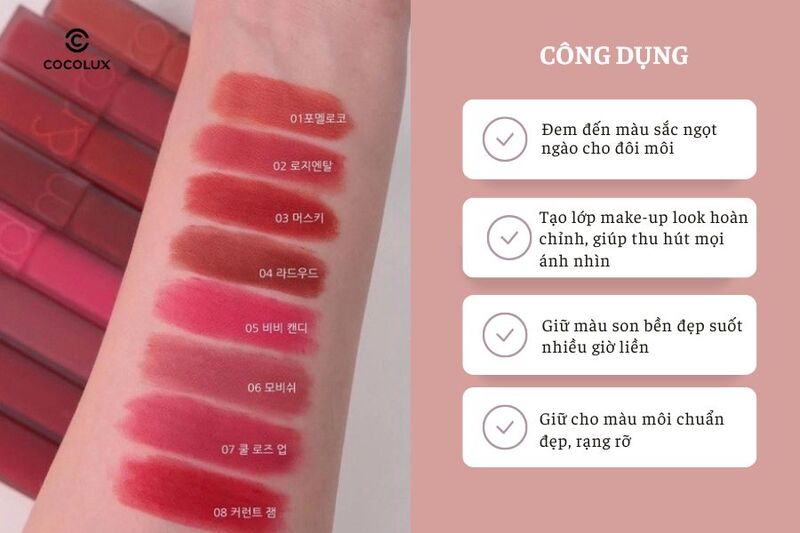 Công dụng nổi bật của Son Kem Romand Blur Fudge Tint 