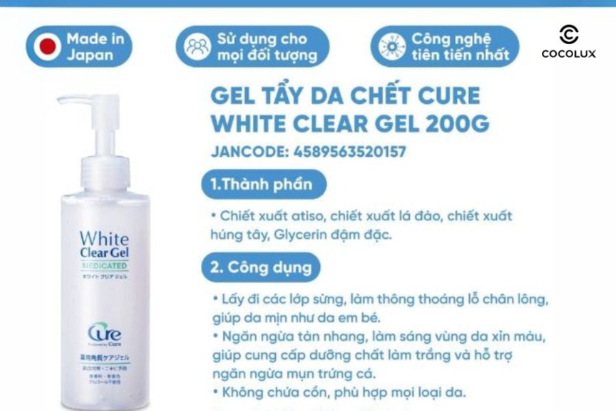 Công dụng của Tẩy Tế Bào Chết Cure White Clear Gel
