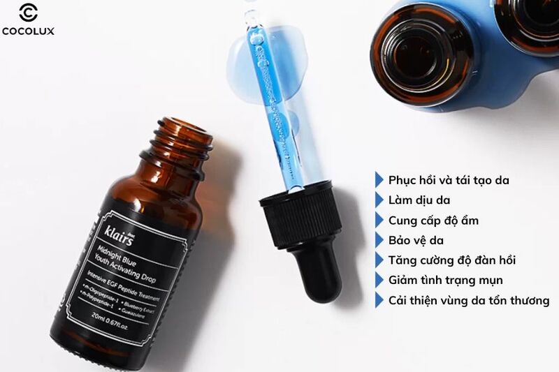 Công dụng chính của tinh chất Klairs Midnight Blue dưỡng ẩm, phục hồi 20ml