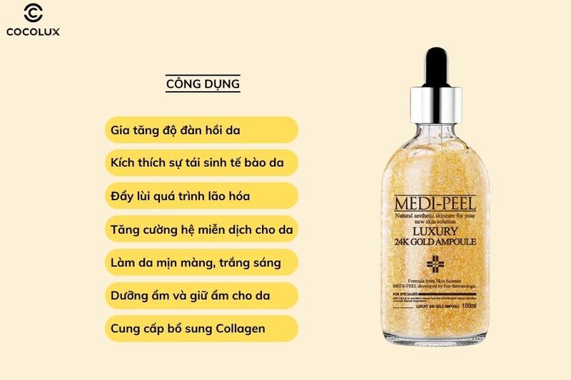 C&ocirc;ng dụng ch&iacute;nh của Tinh Chất Medi-Peel Luxury 24K Gold Ampoule 100ml