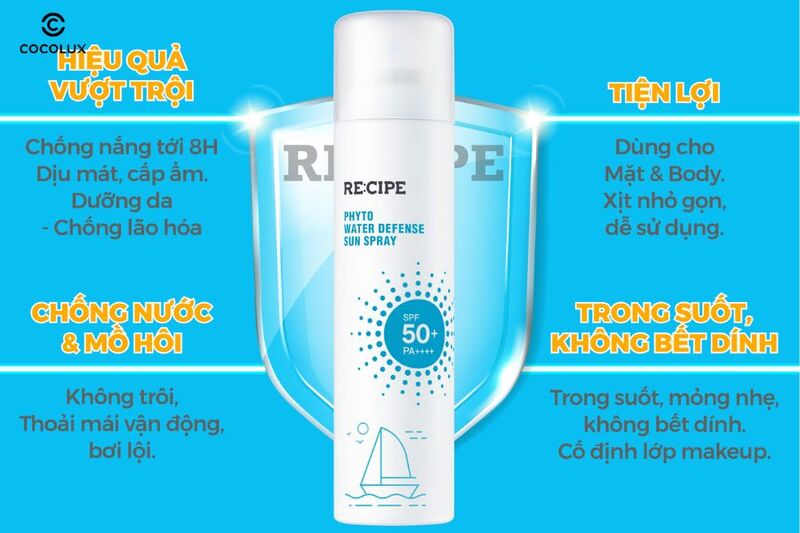 Xịt Chống Nắng Re:cipe Phyto Water Defense Sun Spray có nhiều công dụng nổi bật 